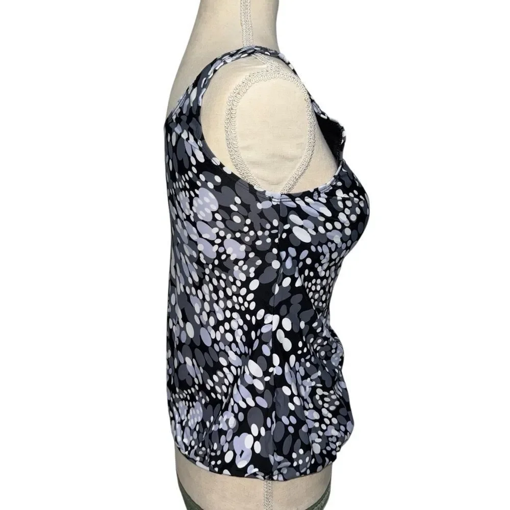 Women's Black White Blue polka dot Patterned Swim Top two piece Sleeveless M